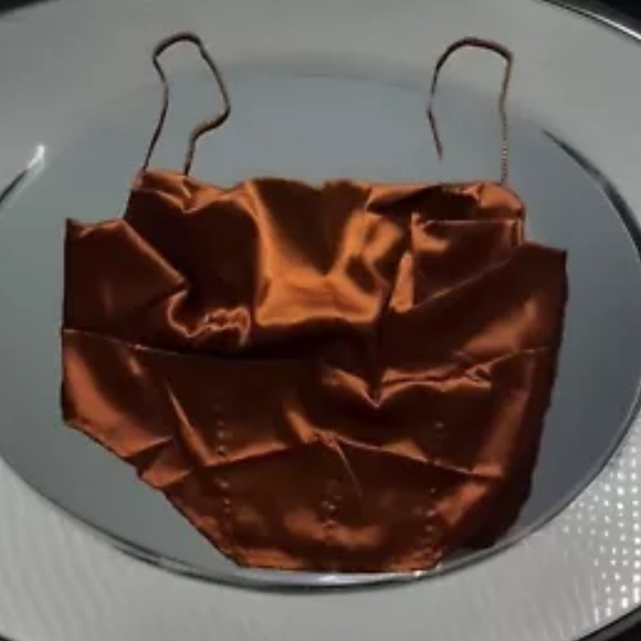 Unique Brown Sugar Front Drape Asymmetrical Bustier Corset W/Diamond On Strap - Picture 4 of 9